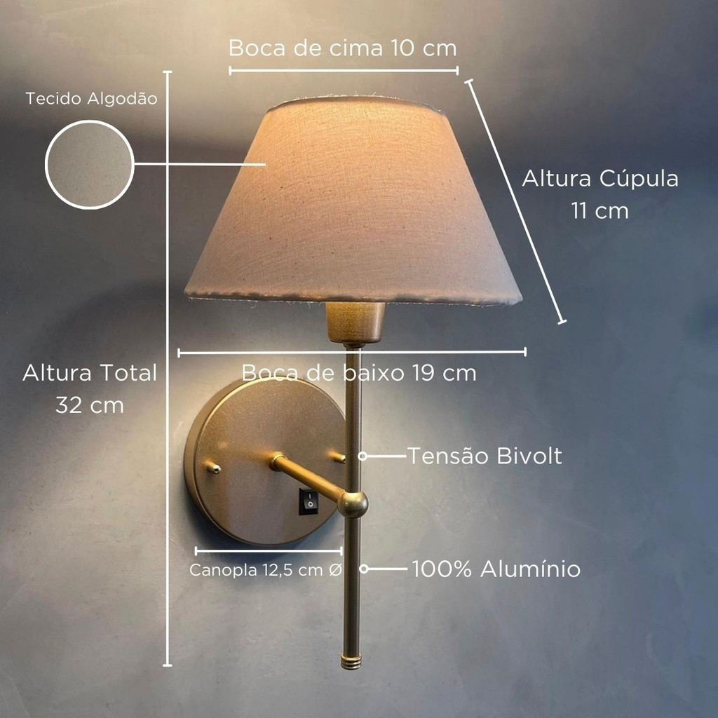 Kit 2 Arandelas de Parede Cabeceira Com Interruptor Cupula